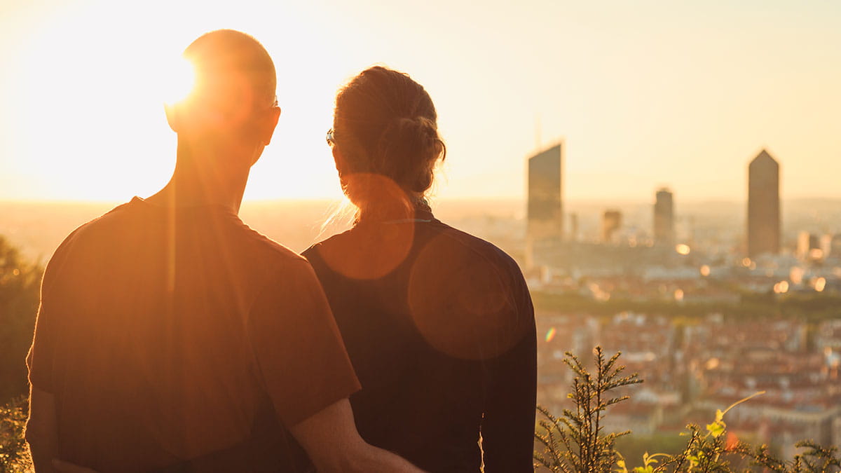 Couple enjoying Lyon Skyline