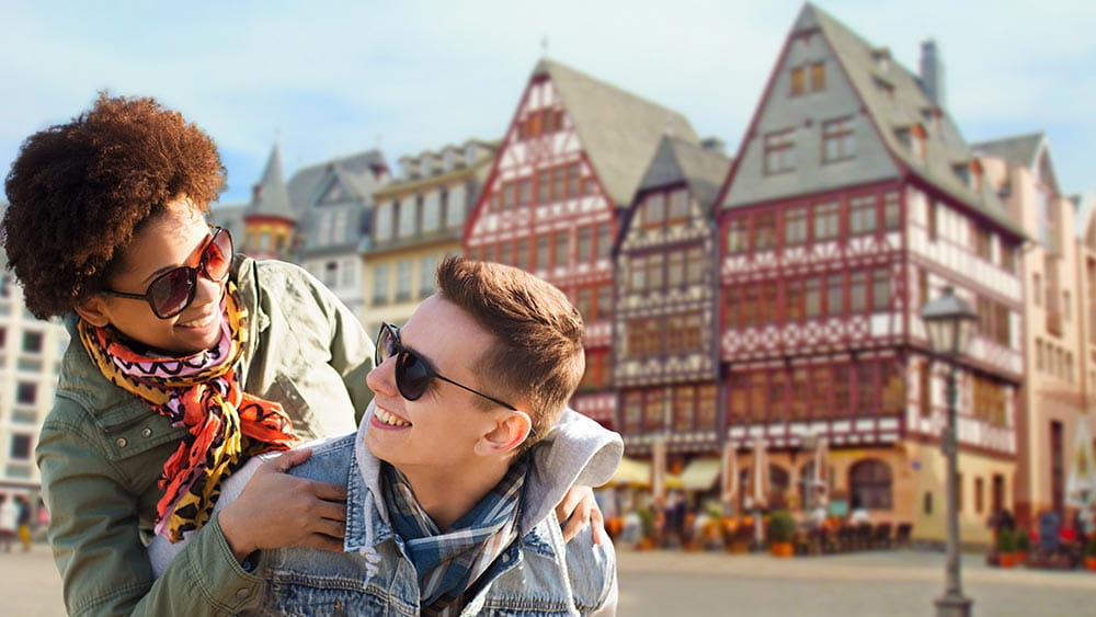 Couple exploring Frankfurt in Germany