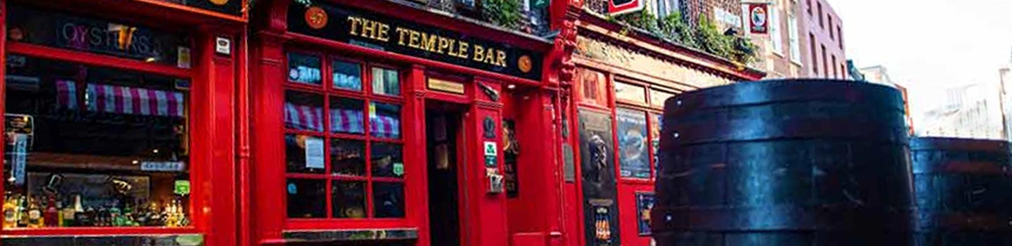 Outside of the Temple Bar, a famous pub in Dublin Ireland