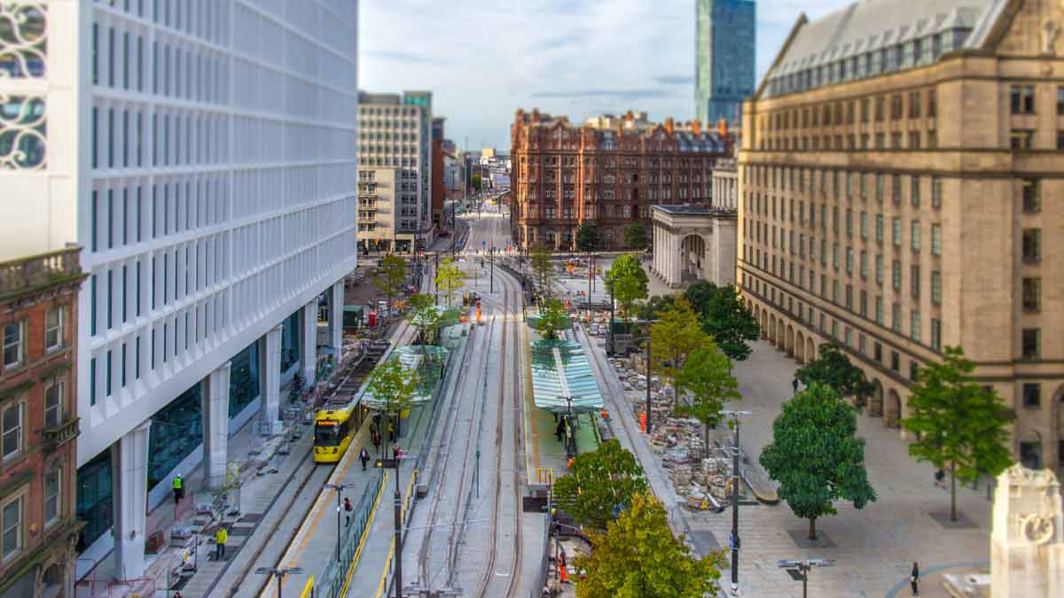 Tram in the City of Manchester England