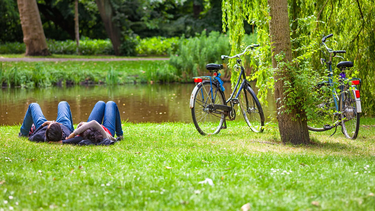 Couple relaxing in a dutch park