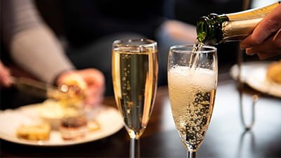 Champagne and food in the Club Lounge
