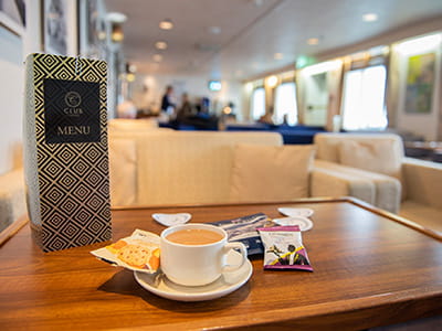 Tea in Club Lounge on P&O Ferries Carinryan to Larne ship