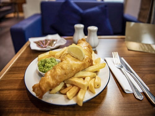 Fish and chips in the P&O Ferries Food Court - Cairnryan to Larne