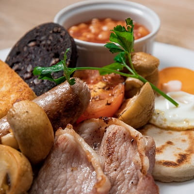 Cooked breakfast on a ferry to Ireland.