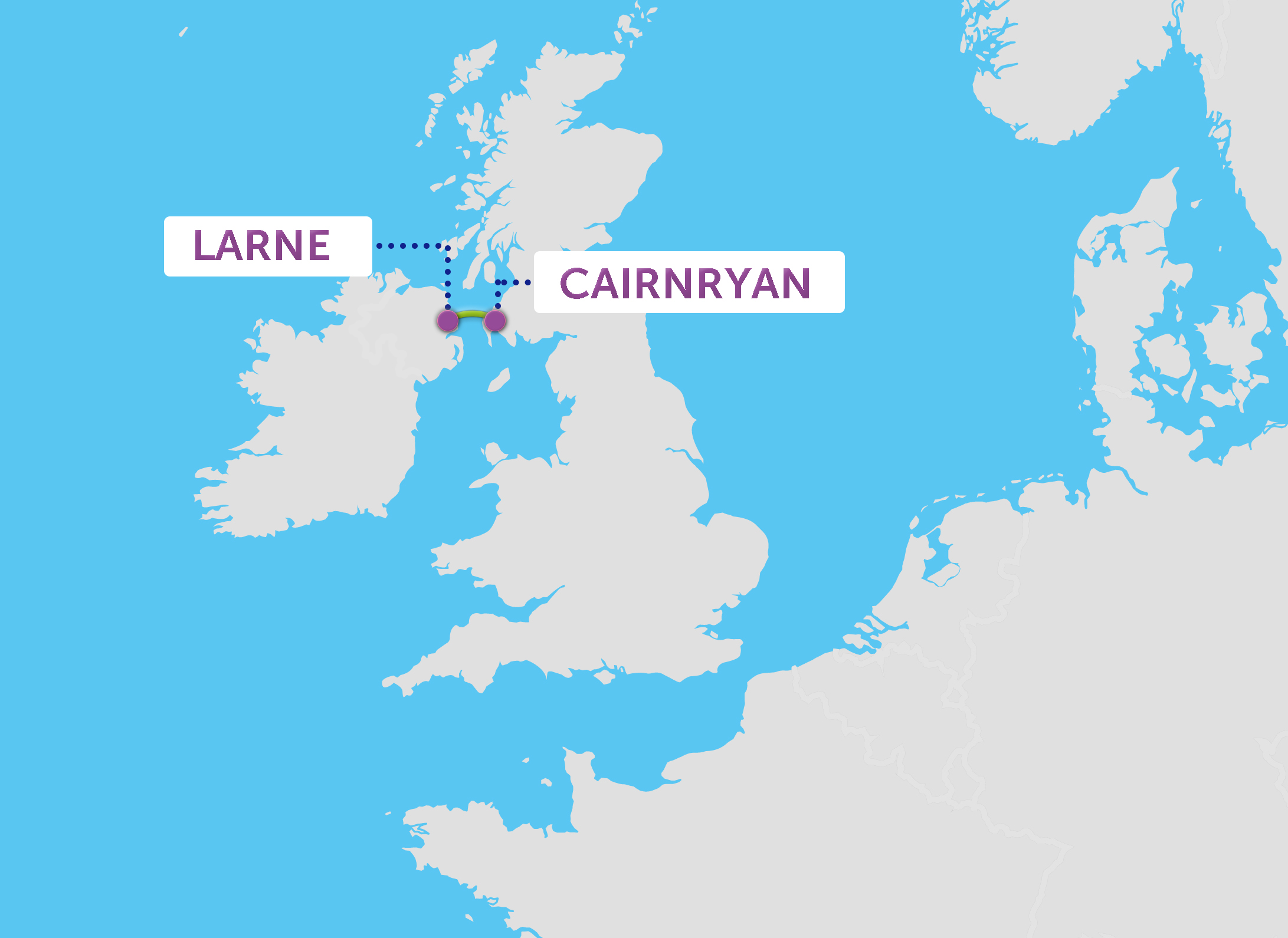 Karte der Fähre nach Schottland Strecke mit P&O Ferries Larne nach Cairnryan Strecke