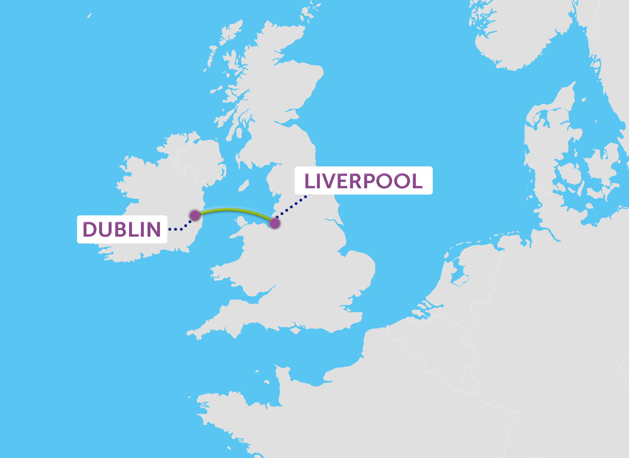 Carte de la traversée en ferry de P&O Ferries de Dublin à Liverpool